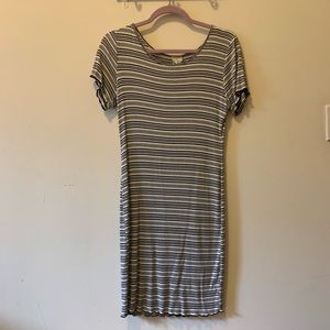 Striped Black/White/Grey Midi Dress